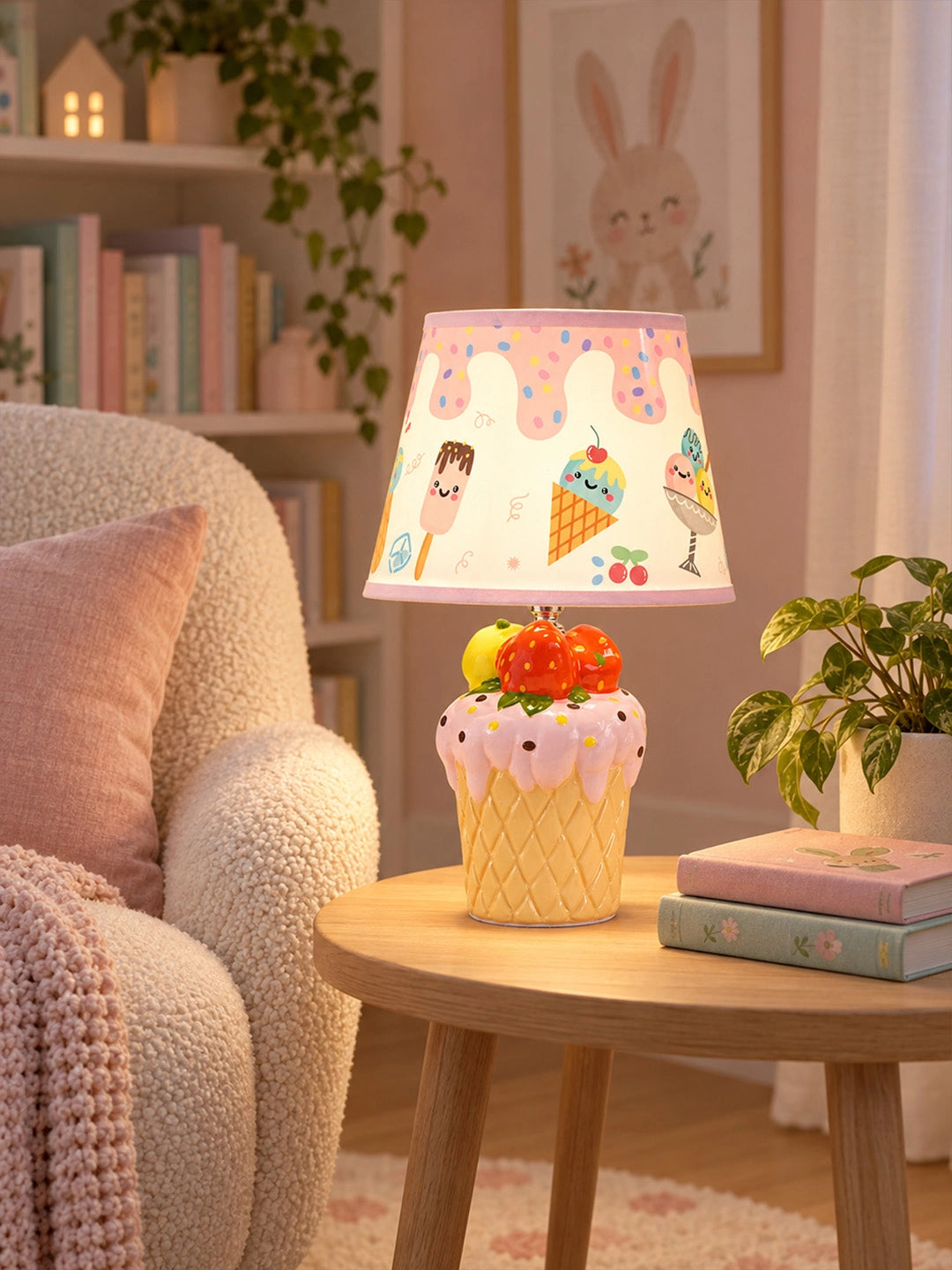 Pink ceramic Ice Cream Table side Bed Table Lamp, Kids Room Decor
