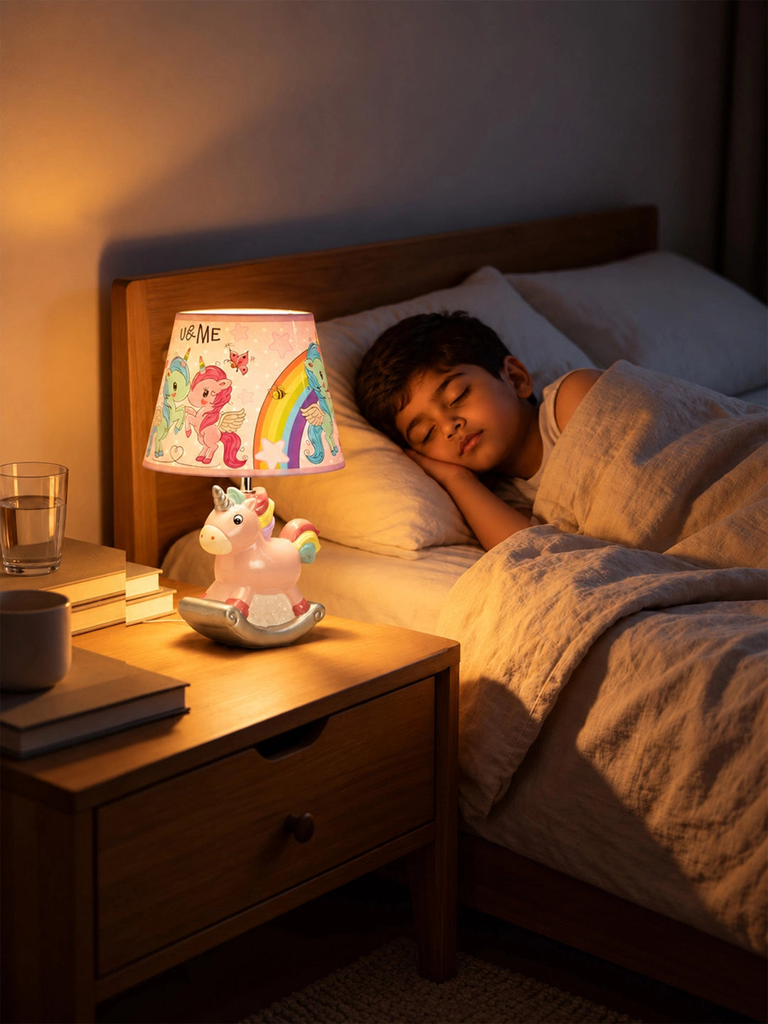 Pink ceramic Rocking Unicorn side Bed Table Lamp, Kids Room Decor