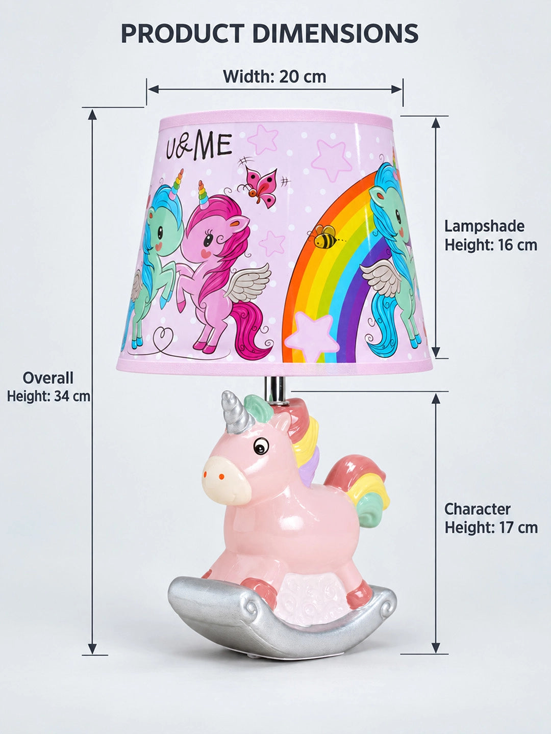Pink ceramic Rocking Unicorn side Bed Table Lamp, Kids Room Decor