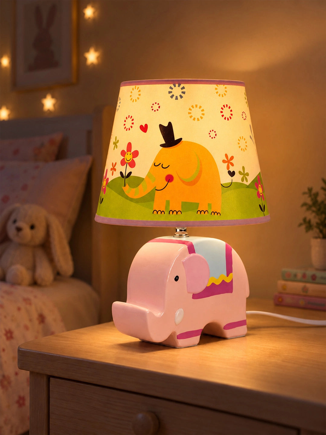 Pink ceramic Elephant side Bed Table Lamp, Kids Room Decor
