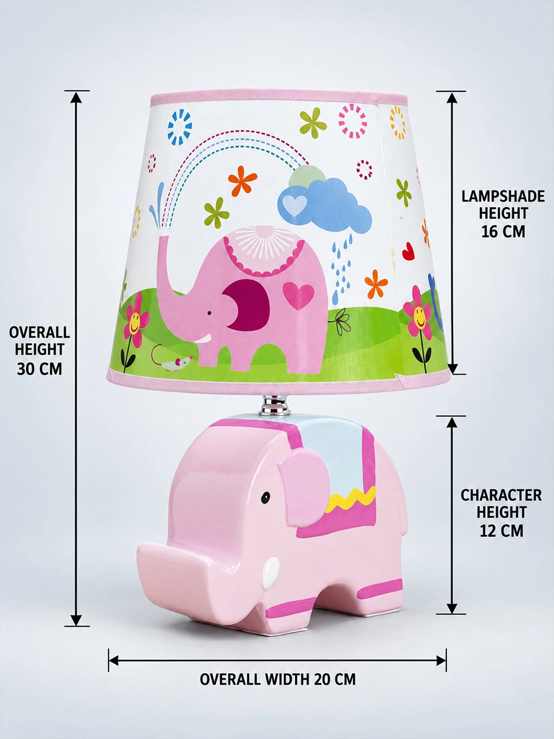 Pink ceramic Elephant side Bed Table Lamp, Kids Room Decor