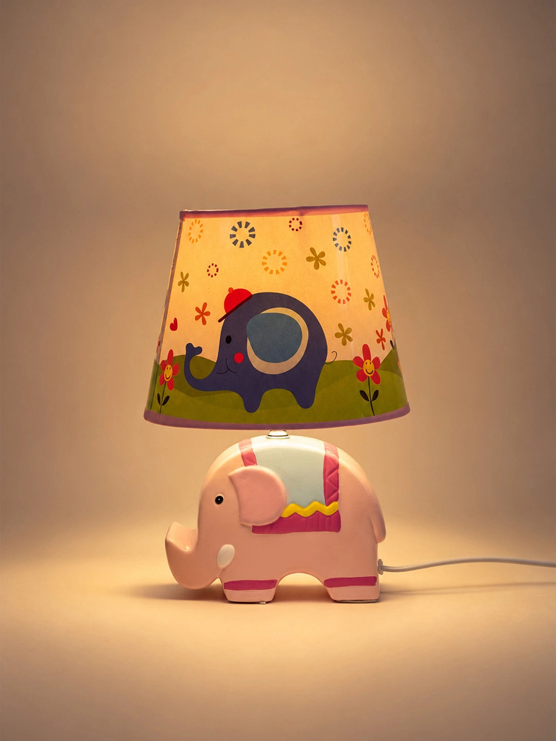 Pink ceramic Elephant side Bed Table Lamp, Kids Room Decor