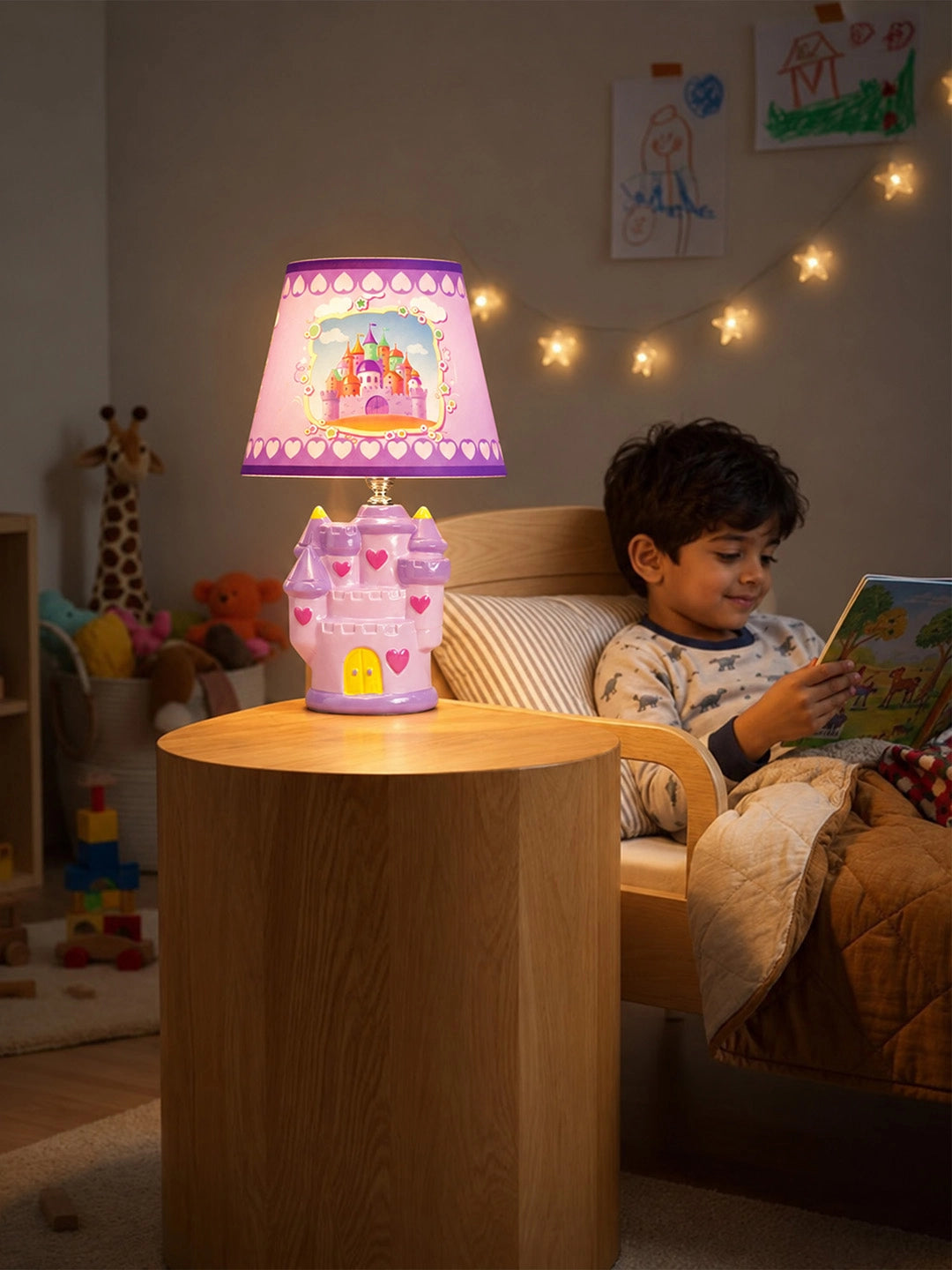 Purple Princess ceramic Castle side Bed Table Lamp, Kids Room Decor