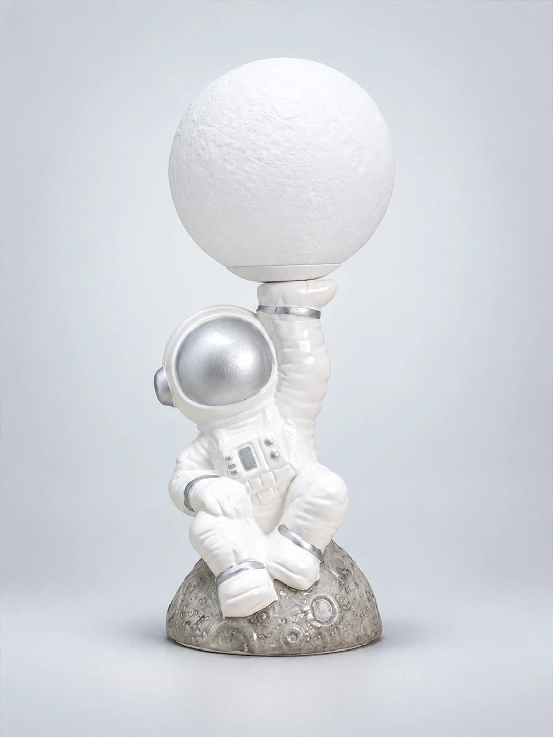 Silver Astronaut Holding Moon, side Bed Table Lamp, Kids Room Decor