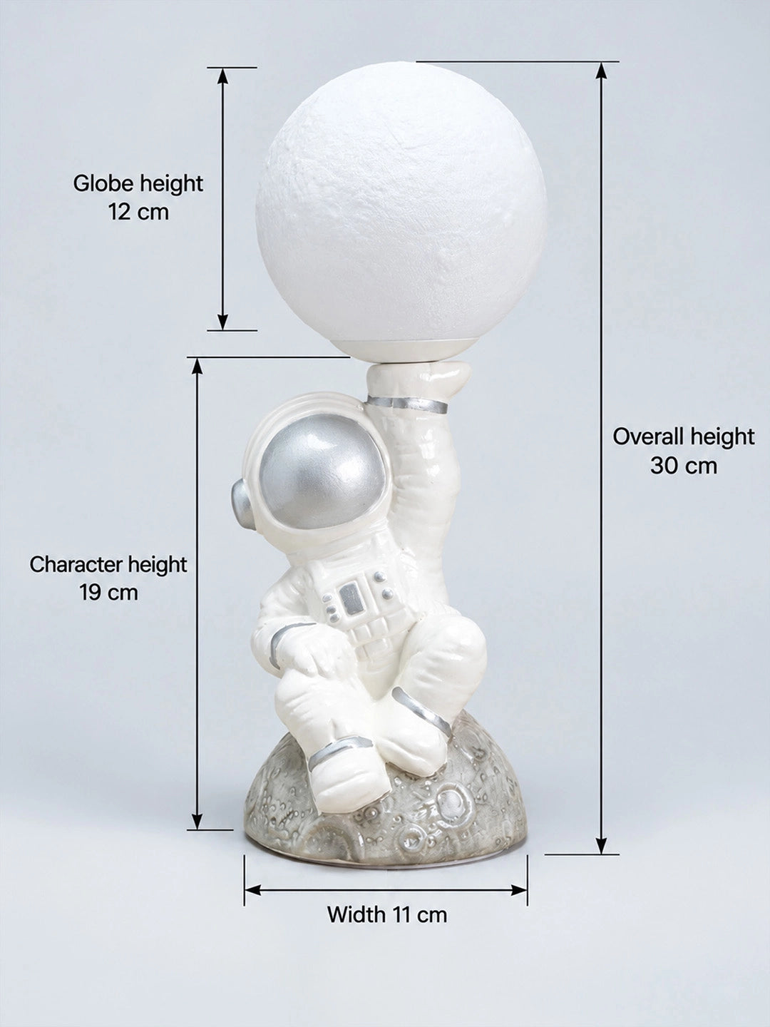Silver Astronaut Holding Moon, side Bed Table Lamp, Kids Room Decor
