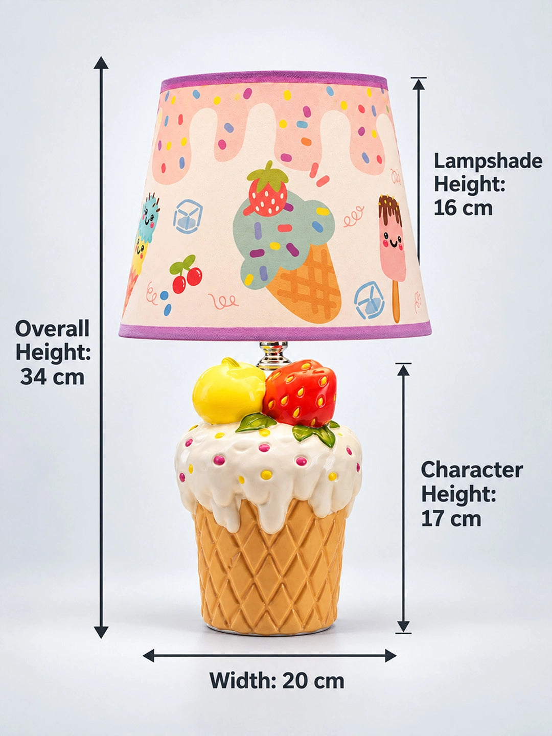 White ceramic Ice Cream side Bed Table Lamp, Kids Room Decor