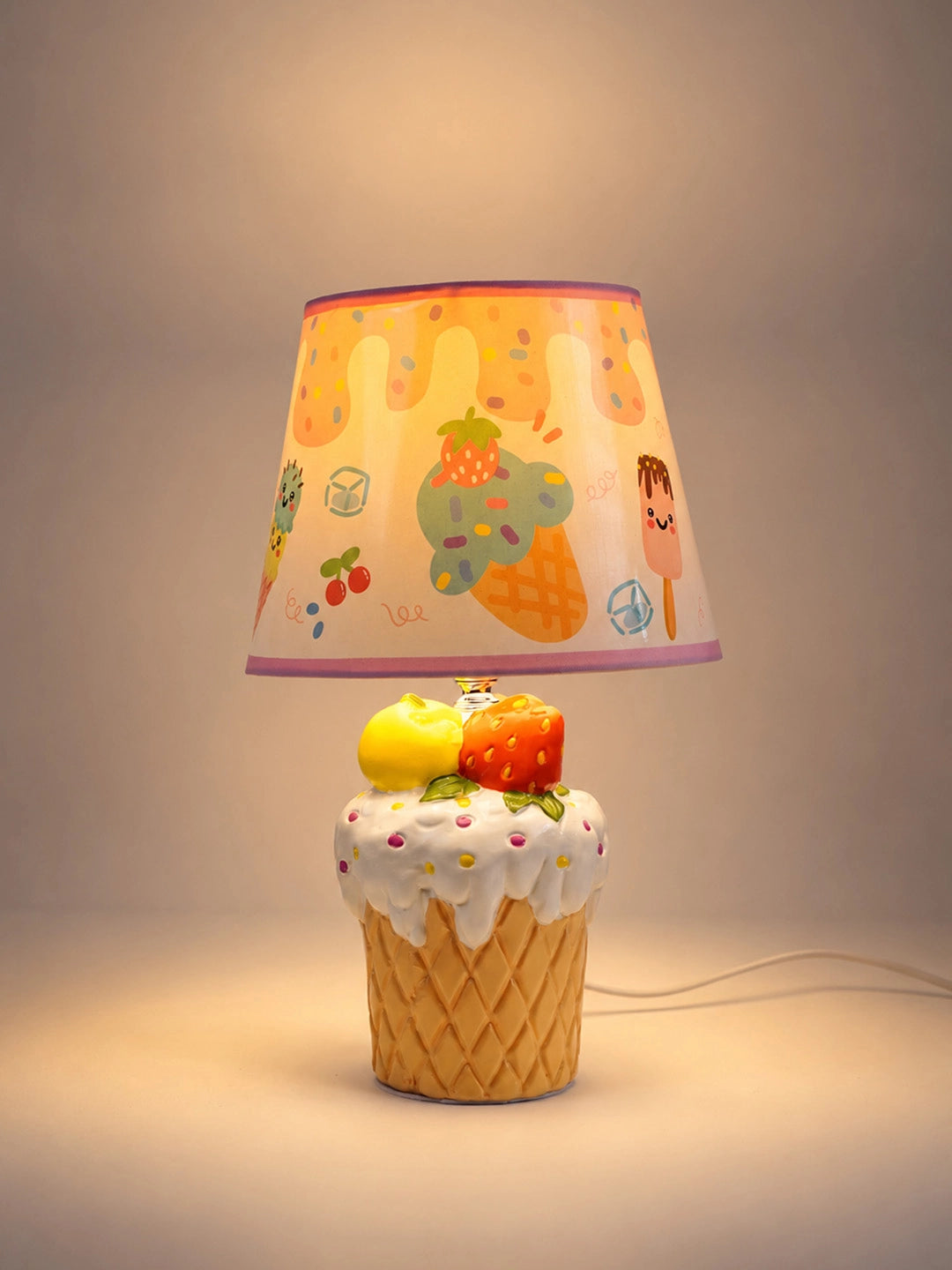 White ceramic Ice Cream side Bed Table Lamp, Kids Room Decor