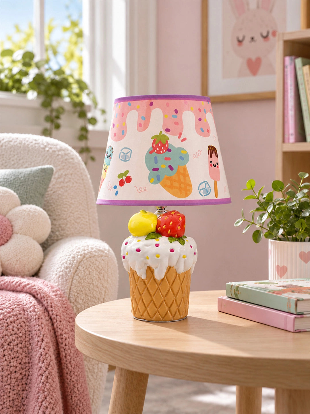 White ceramic Ice Cream side Bed Table Lamp, Kids Room Decor