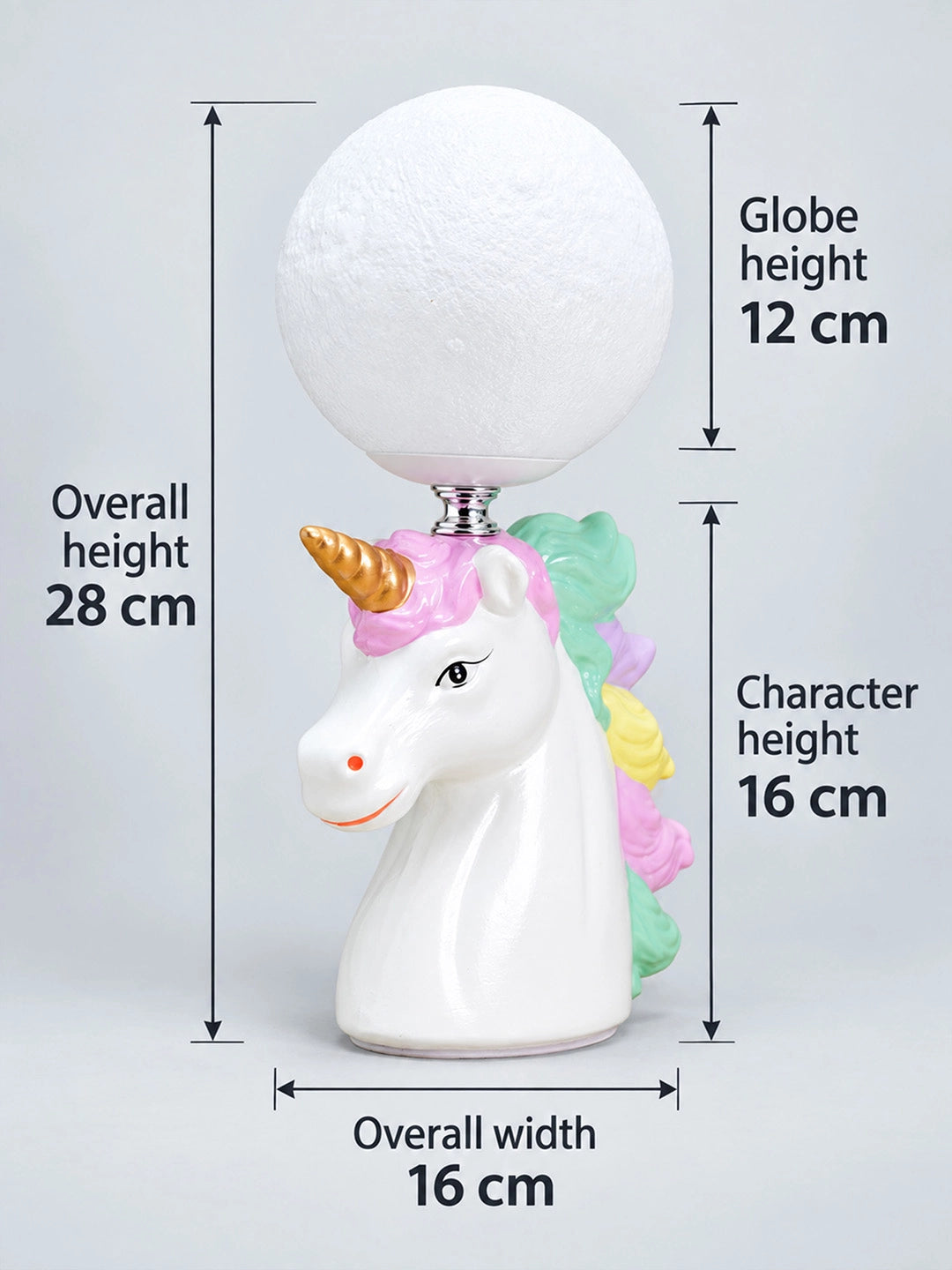 White ceramic Unicorn Moon, side Bed Table Lamp, Kids Room Decor