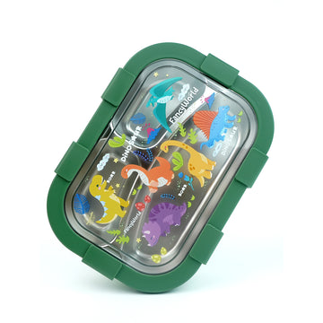 3 Sections Olive Dino Stainless Steel Lunch Box For Kids