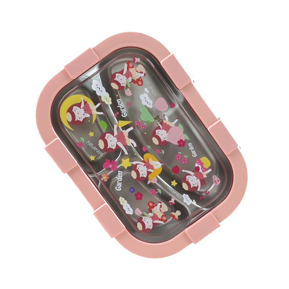 3 Sections Peach Fairy Stainless Steel Lunch Box For Kids