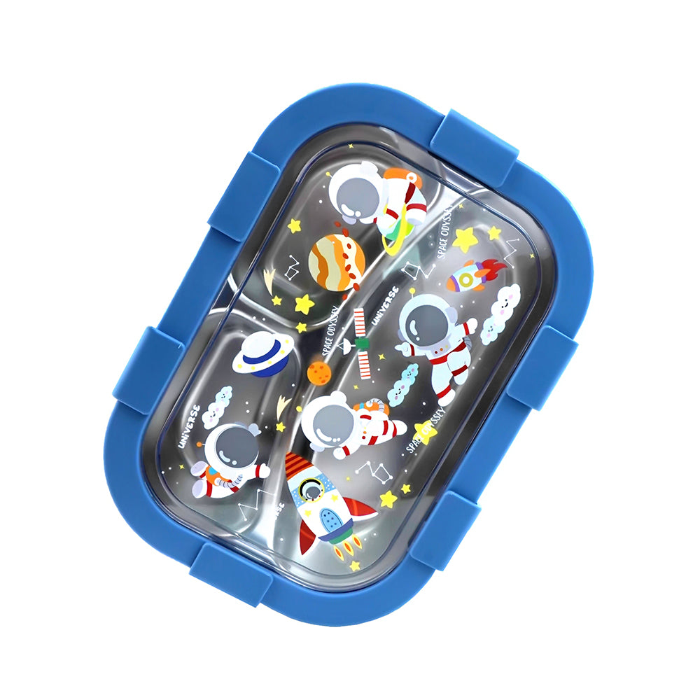 3 Sections Blue Space Stainless Steel Lunch Box For Kids