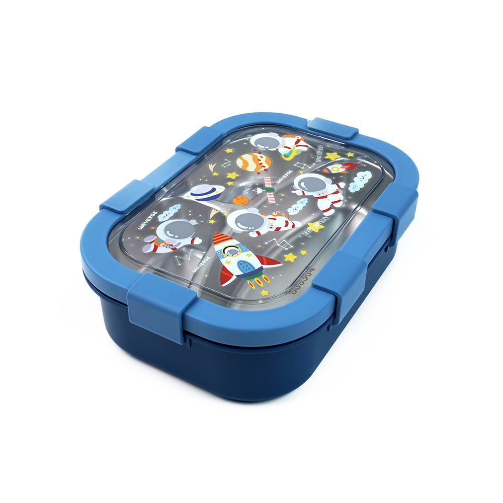 3 Sections Blue Space Stainless Steel Lunch Box For Kids