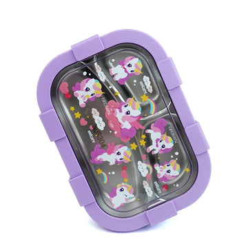 3 Sections Purple Unicorn Stainless Steel Lunch Box For Kids