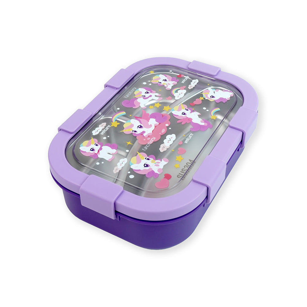 3 Sections Purple Unicorn Stainless Steel Lunch Box For Kids