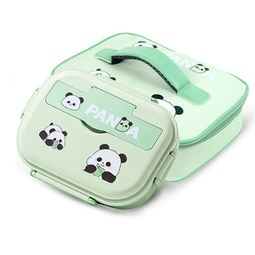 Big Size 4 Panda Stainless Steel Lunch Box with Lunch Bag & free Dip Box