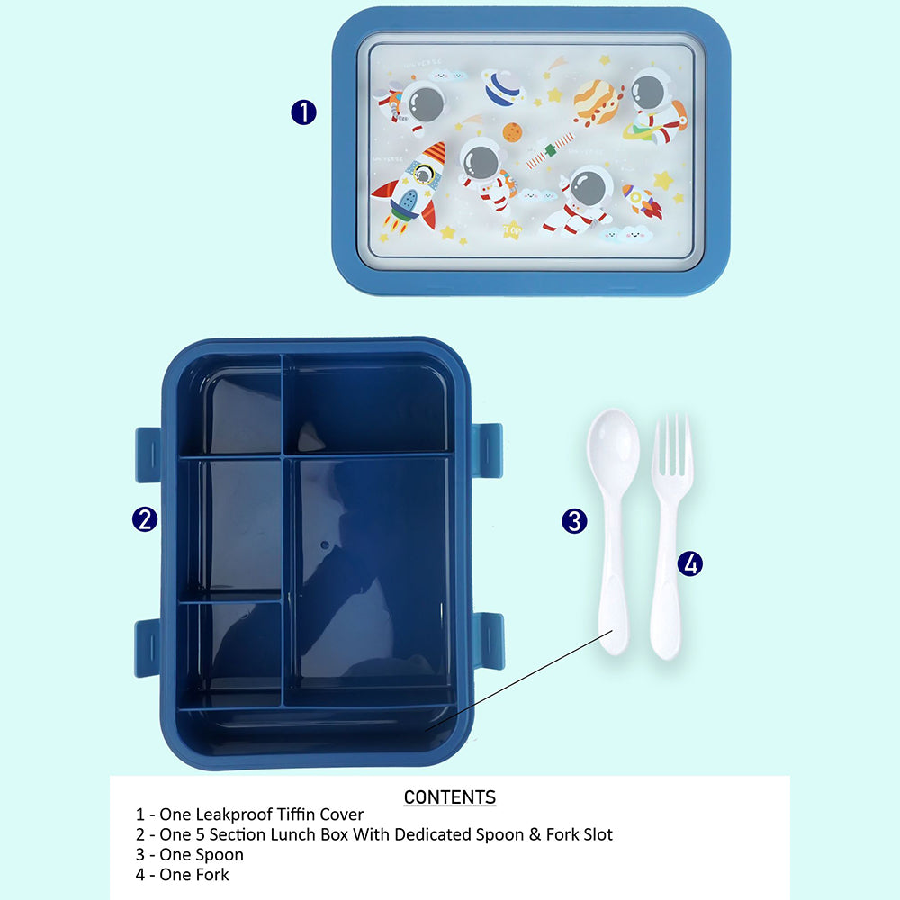 5Sections Blue Space Lunch Box For Kids