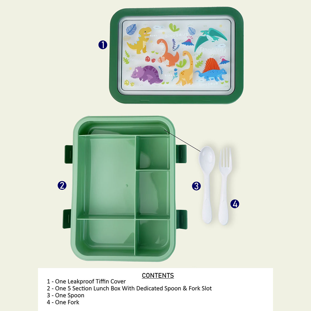 5Sections Olive Dino Lunch Box For Kids