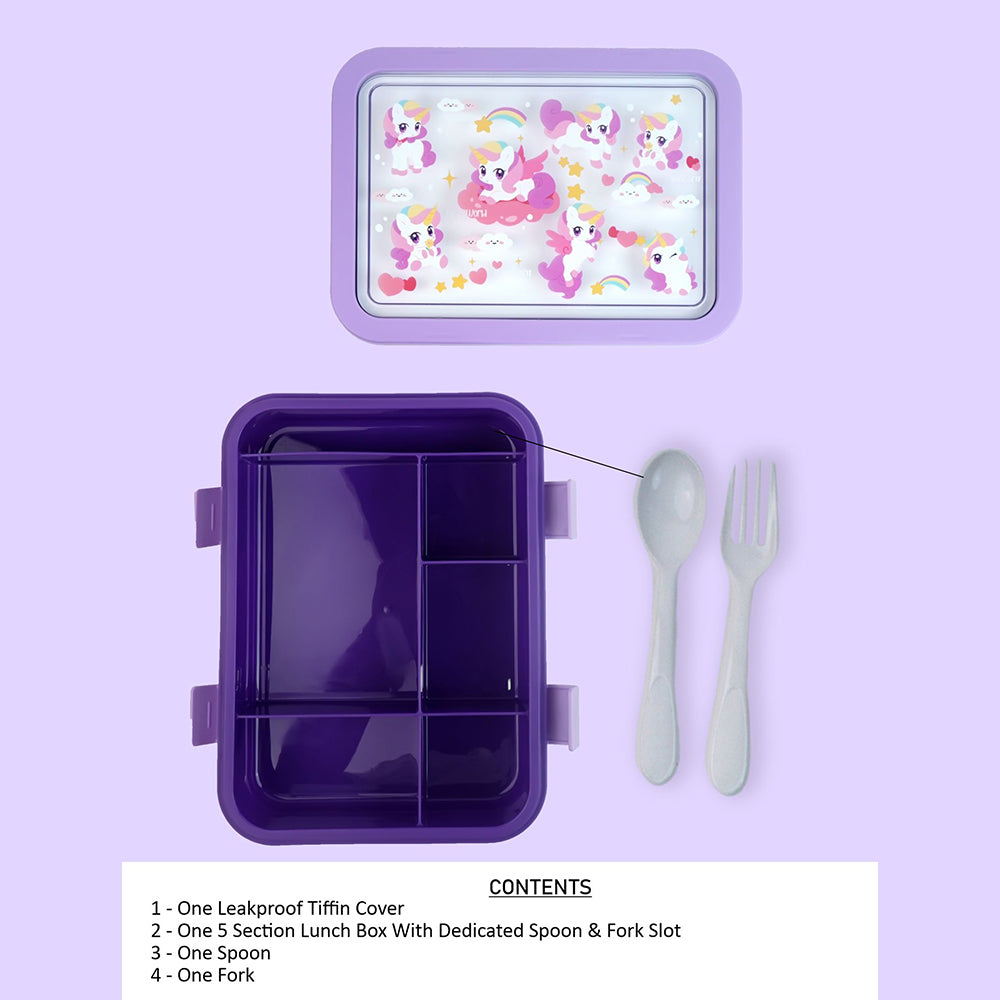 5Sections Purple Unicorn Lunch Box For Kids