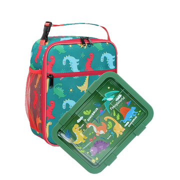 2 pcs Dino Lunchbag & 5 section Lunch box for Kids