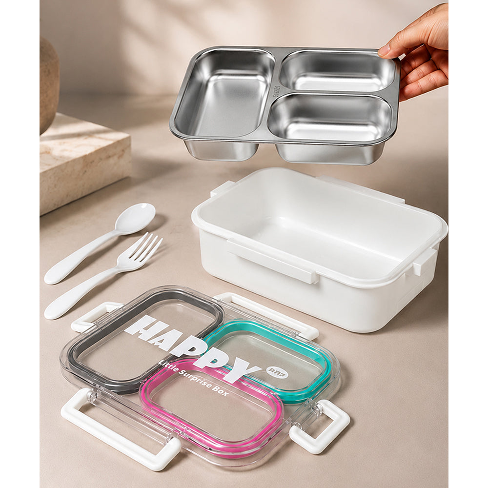 Black, Mint & Pink Transparent Lid Happy Bites Stainless Steel Lunch Box