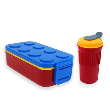 2Pcs Rectangle Blue Lego Lid Bpa Free Plastic Kids Lunch Box Plus Cup Bottle For Kids