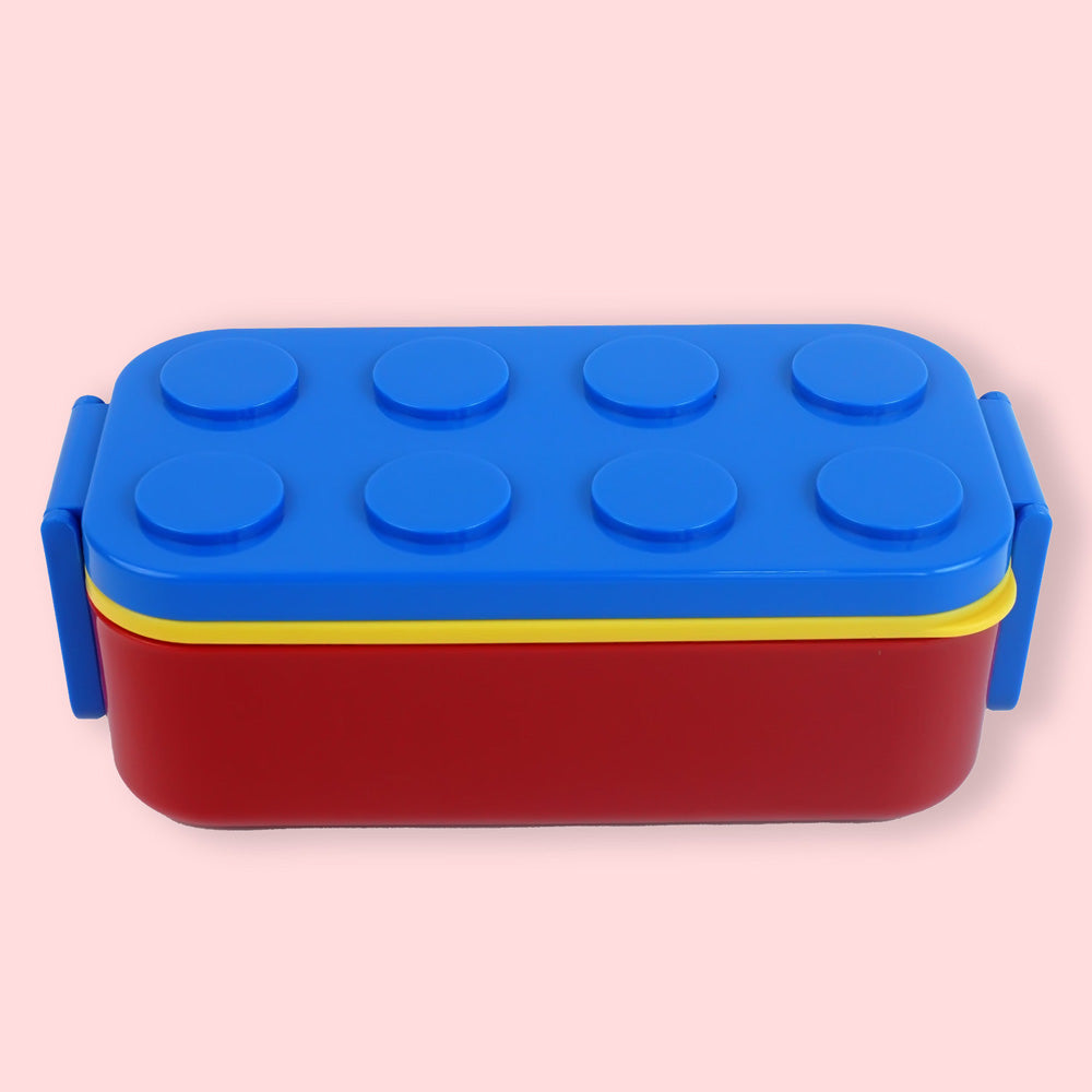 2Pcs Rectangle Blue Lego Lid Bpa Free Plastic Kids Lunch Box Plus Cup Bottle For Kids