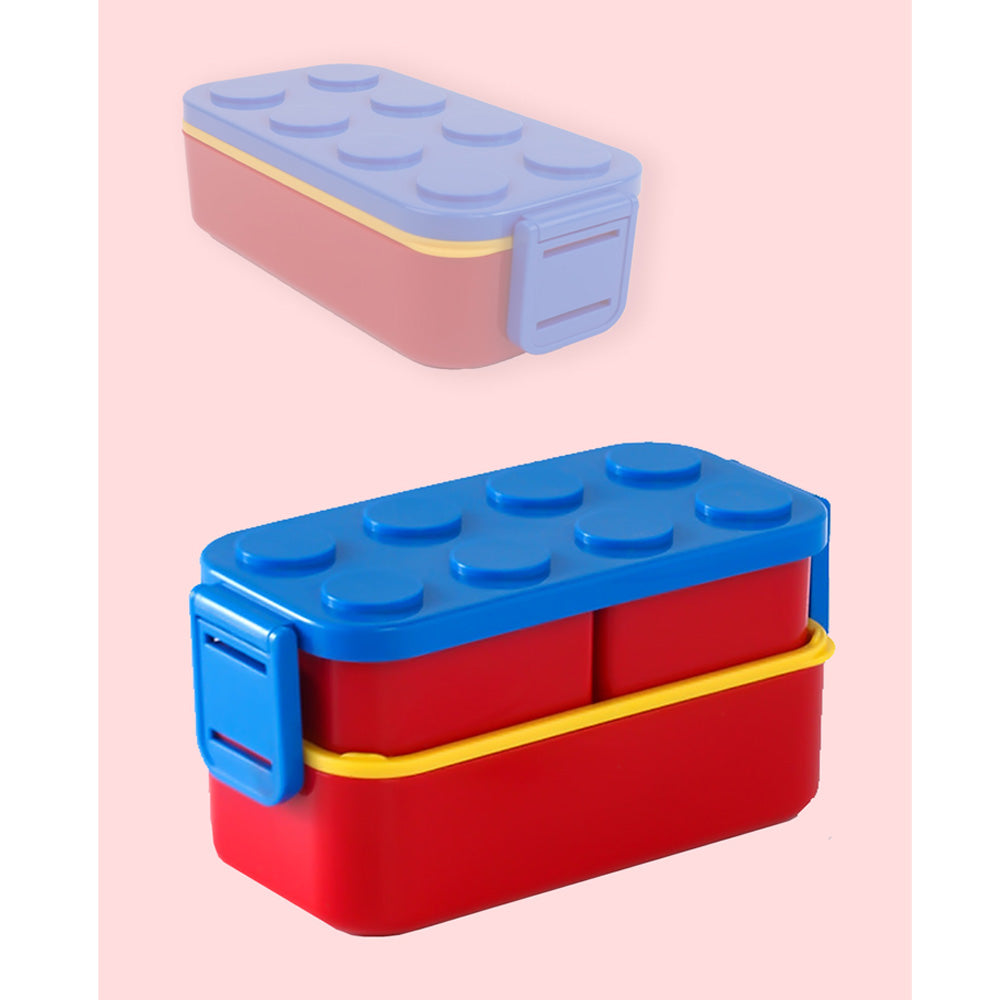 2Pcs Rectangle Blue Lego Lid Bpa Free Plastic Kids Lunch Box Plus Cup Bottle For Kids