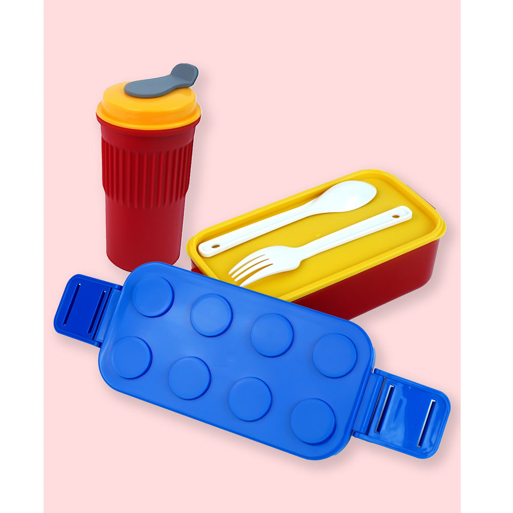 2Pcs Rectangle Blue Lego Lid Bpa Free Plastic Kids Lunch Box Plus Cup Bottle For Kids