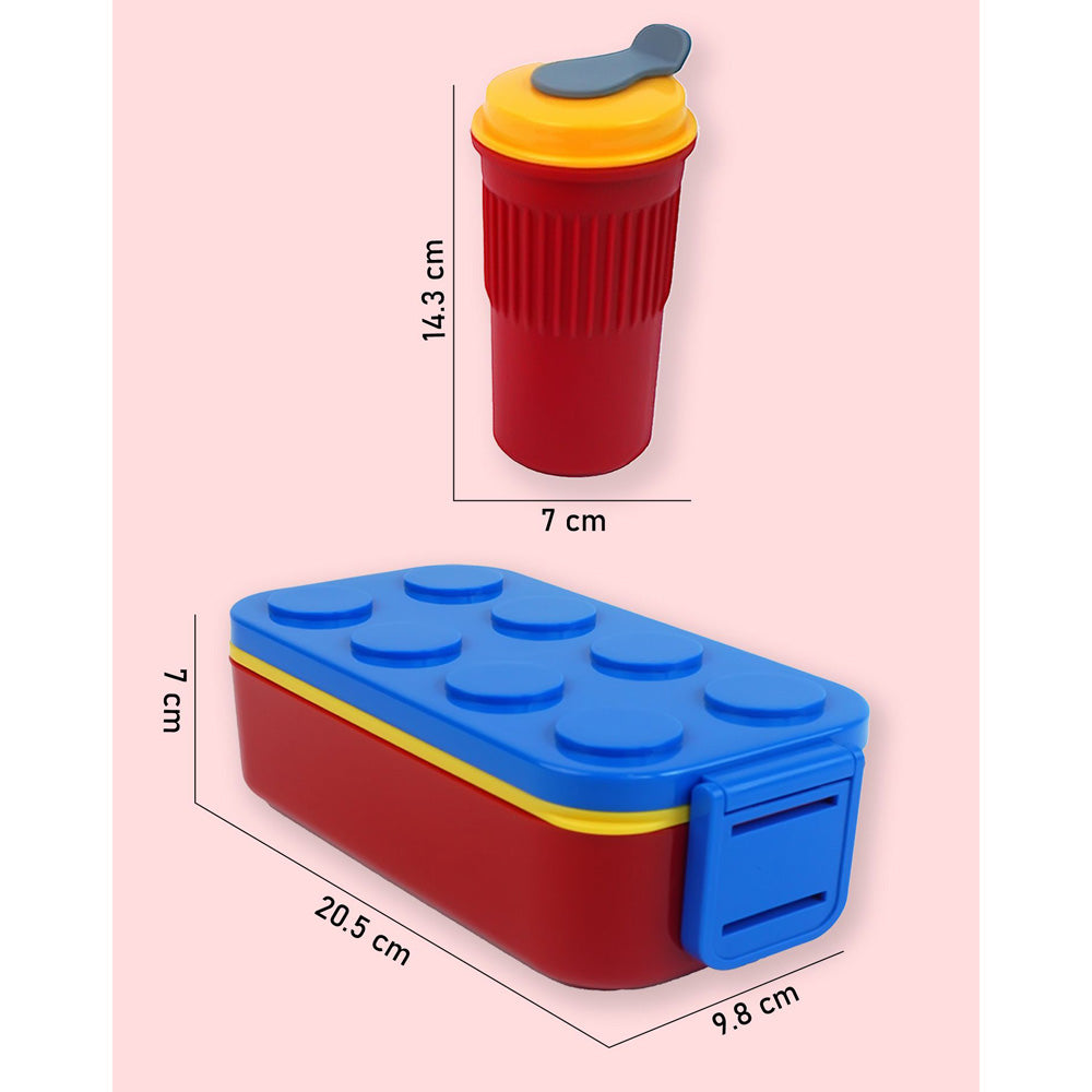 2Pcs Rectangle Blue Lego Lid Bpa Free Plastic Kids Lunch Box Plus Cup Bottle For Kids