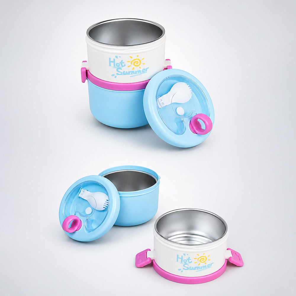Blue Hot Summer Double Decker Stainless Steel Lunch Box
