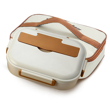 Big Size Brown & Cream Stainless Steel Lunch Box with Lunch Bag & free Dip Box