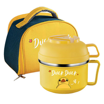 Duck print with Handle Kids Tiffin/Lunch Box with Matching lunch Box Cover,Yellow
