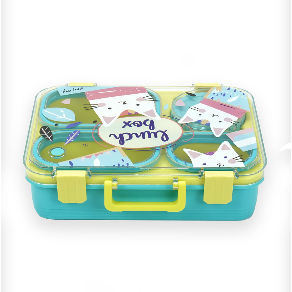 Mint & Fluro Meow Compact Tiffin Lunch Box for Kids
