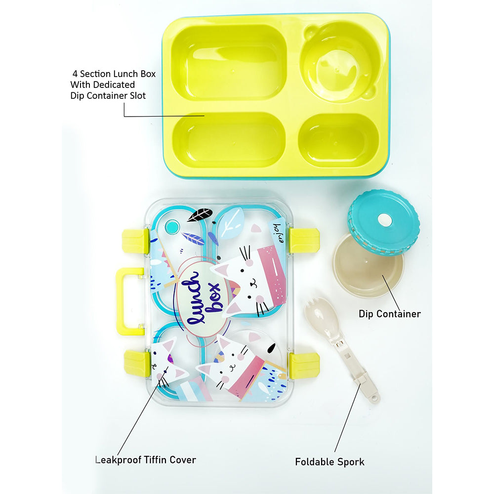 Mint & Fluro Meow Compact Tiffin Lunch Box for Kids