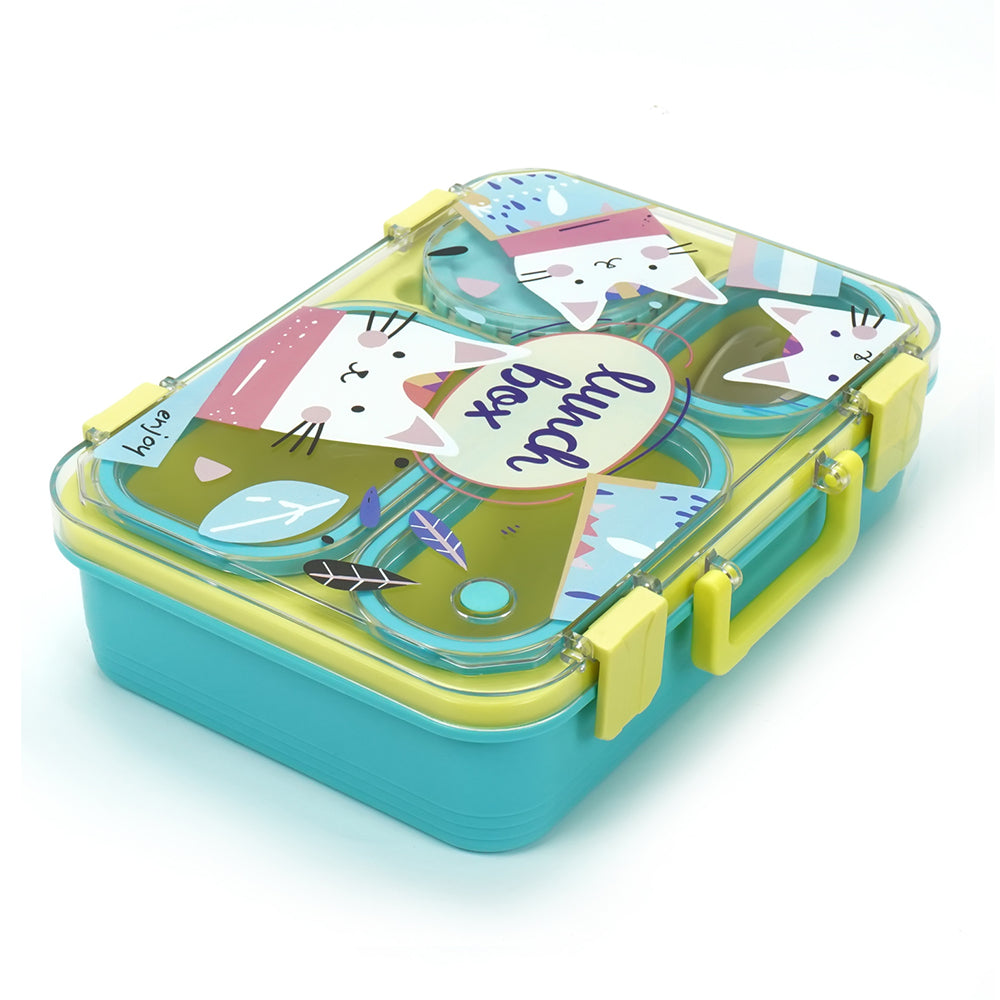 Mint & Fluro Meow Compact Tiffin Lunch Box for Kids