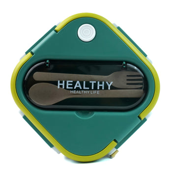 Green & Yellow Rounded Square Stainless Steel Kids Lunch Box