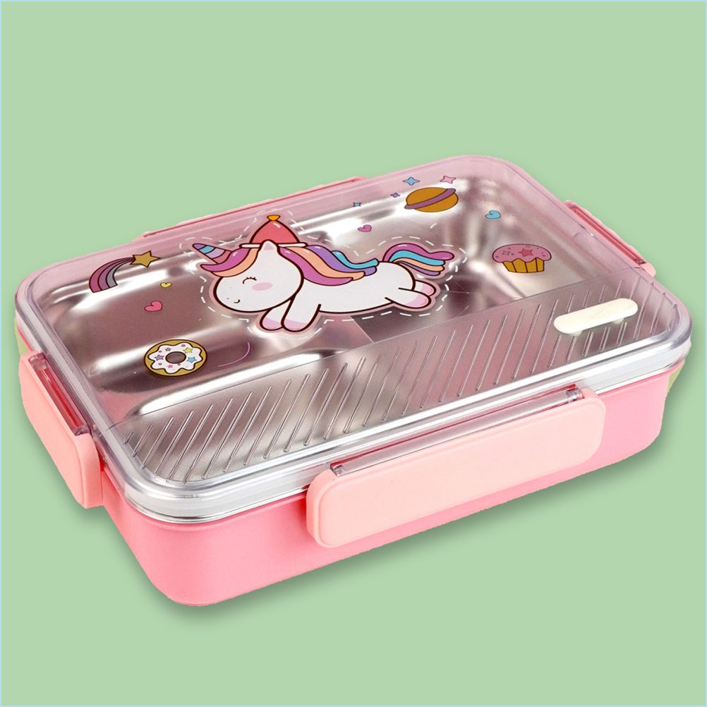 Pink Party Hat Unicorn Big Size Stainless Steel Kids Lunch Box