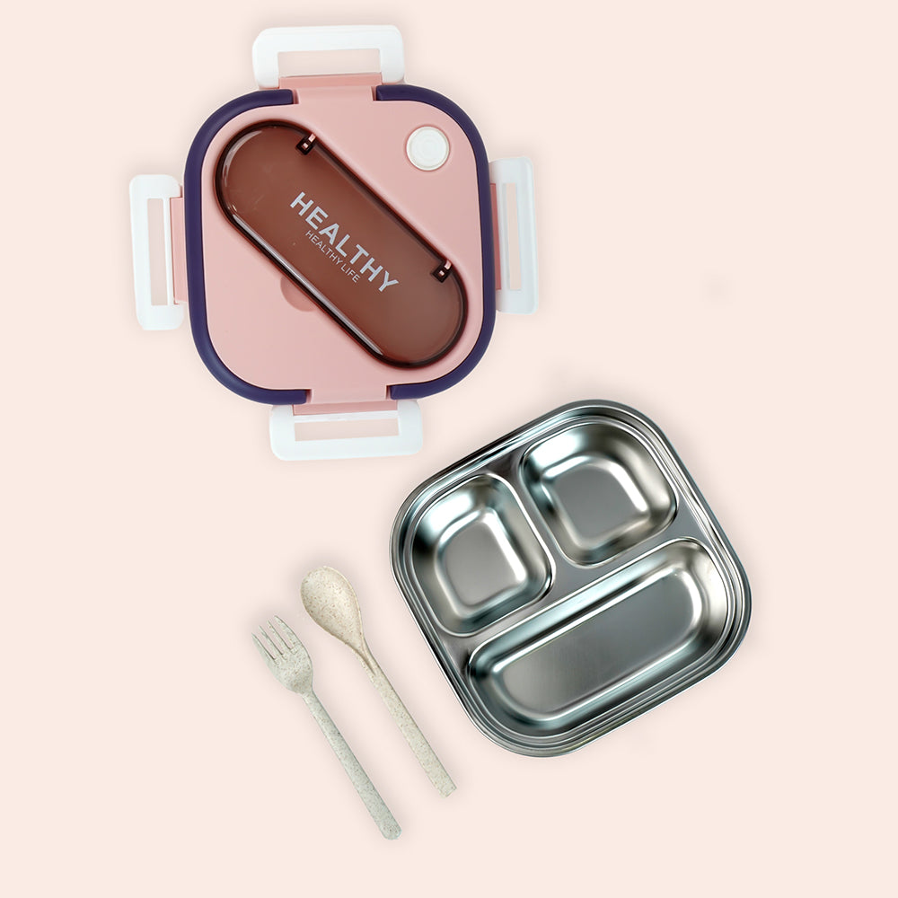 Pink & Purple Rounded Square Stainless Steel Kids Lunch Box