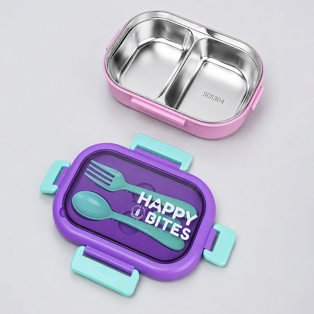 Purple Lid Happy Bites Bento Stainless Steel Lunch Box