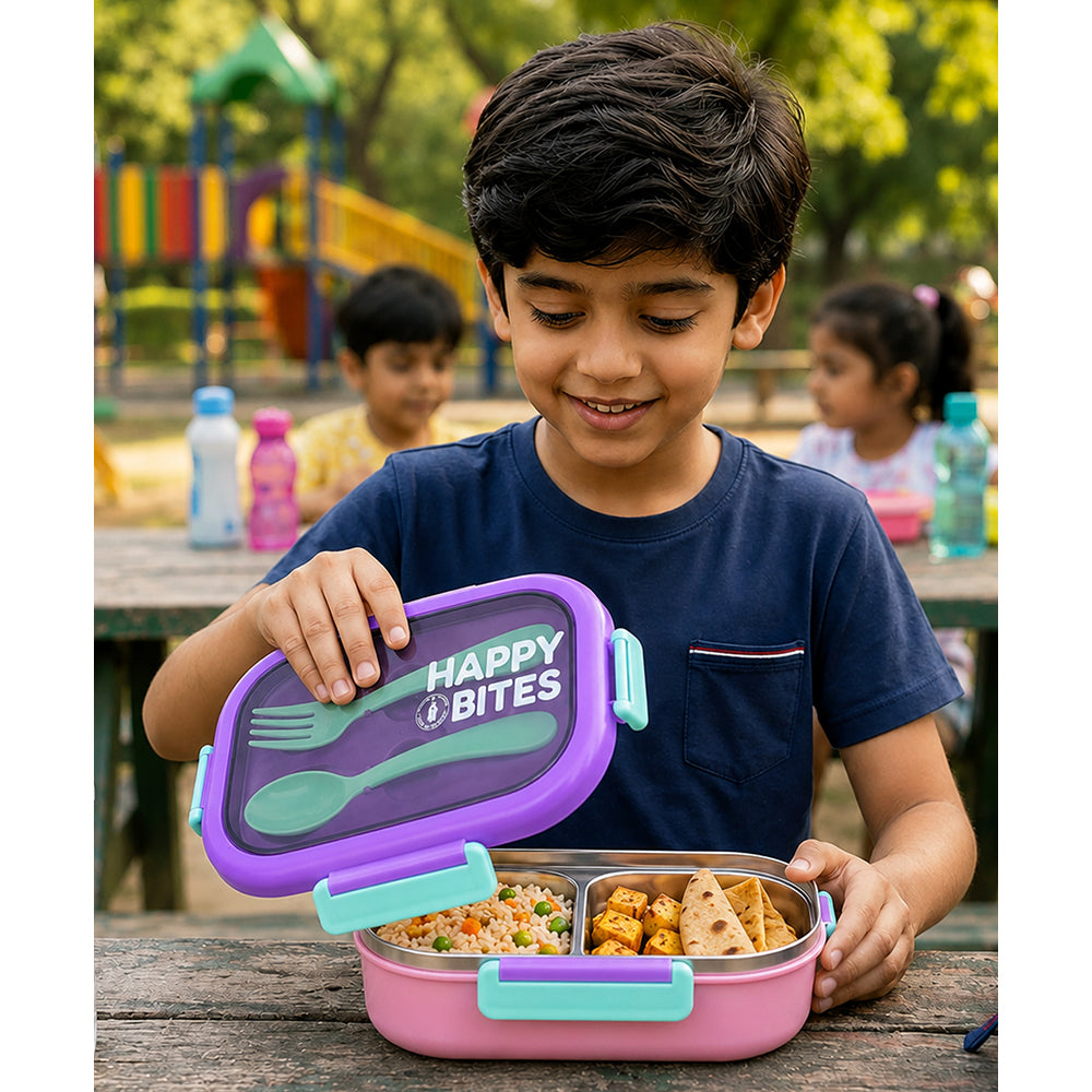 Purple Lid Happy Bites Bento Stainless Steel Lunch Box