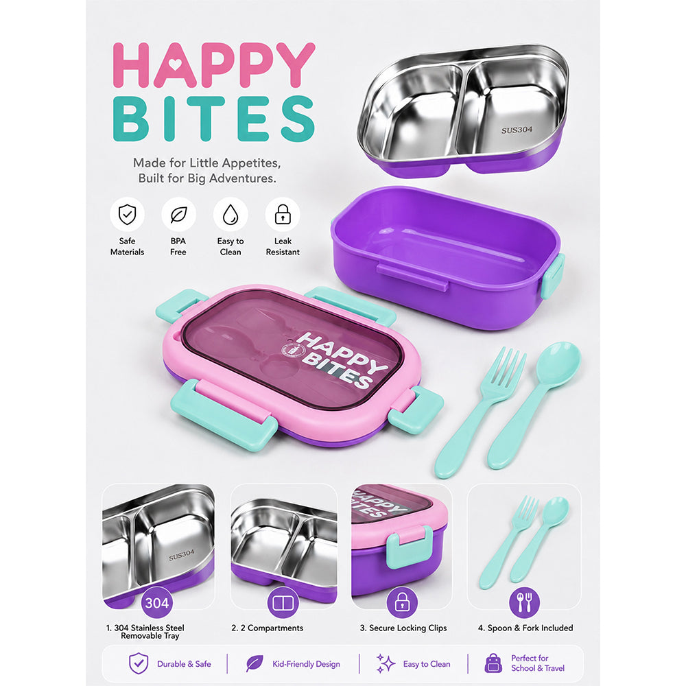 Pink Lid Happy Bites Bento Lunch Box