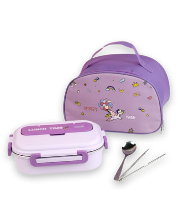 Purple Lunch Time 2 pcs Stainless Steel Kids Lunch Box with matching Lunch Bag