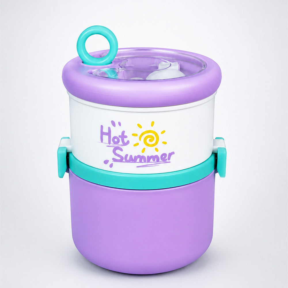 Purple Hot Summer Double Decker Stainless Steel Lunch Box