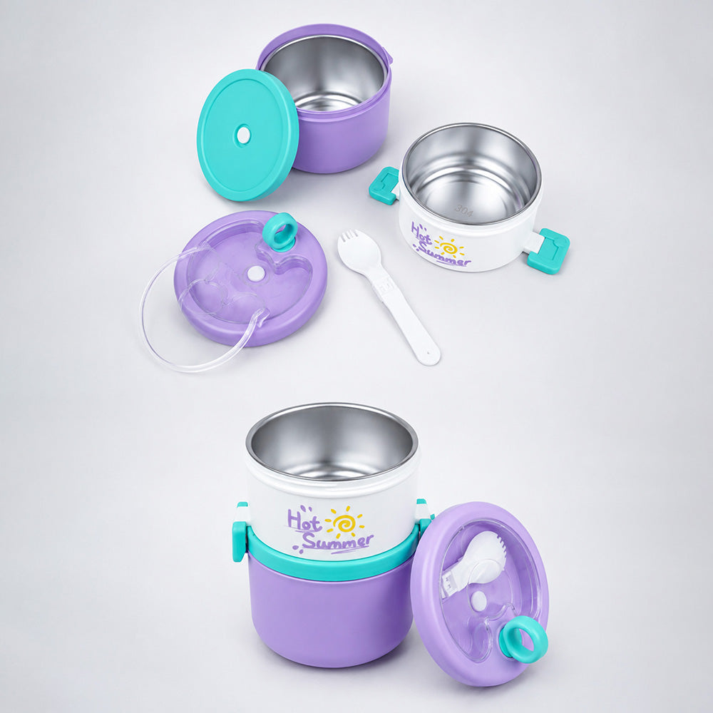 Purple Hot Summer Double Decker Stainless Steel Lunch Box