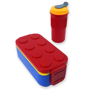 2Pcs Rectangle Red Lego Lid Bpa Free Plastic Kids Lunch Box Plus Cup Bottle For Kids