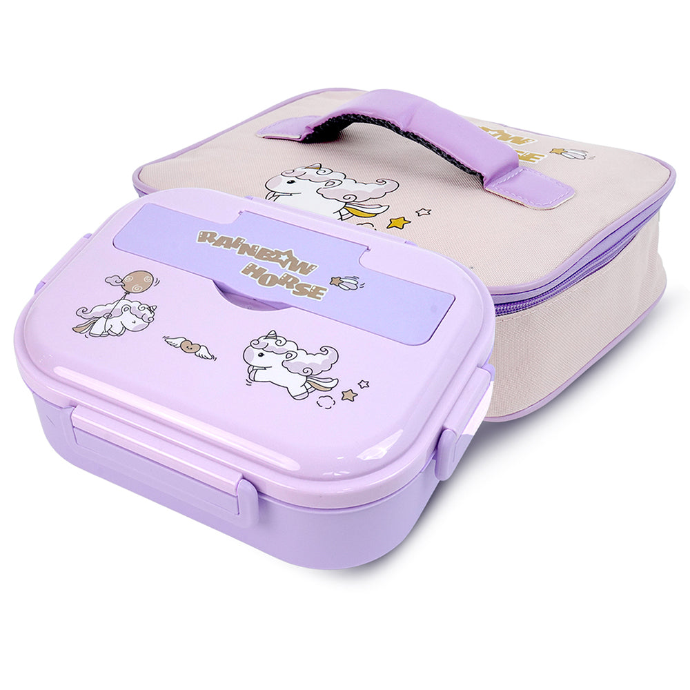 Big Size Rainbow Horse Stainless Steel Lunch Box with Lunch Bag & free Dip Box