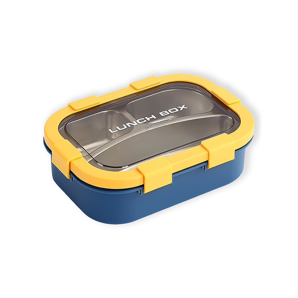 Solid Blue & Yellow Stainless Steel Lunch Box For Kids & Adults
