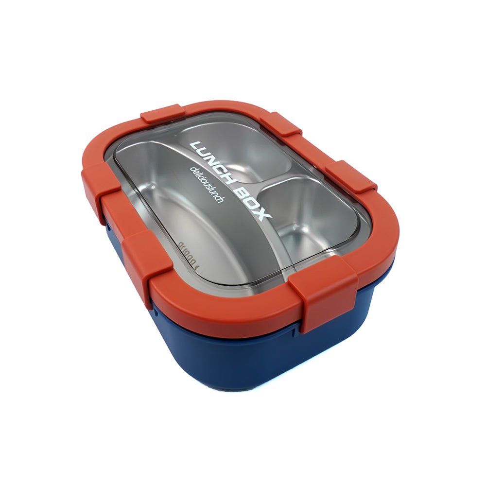 Solid Navy & Orange Stainless Steel Lunch Box For Kids & Adults