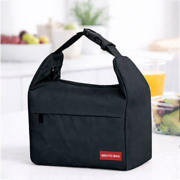 Black Adjustable Buckle Hook Style Insulated Lunch Bag for Kids & Adults